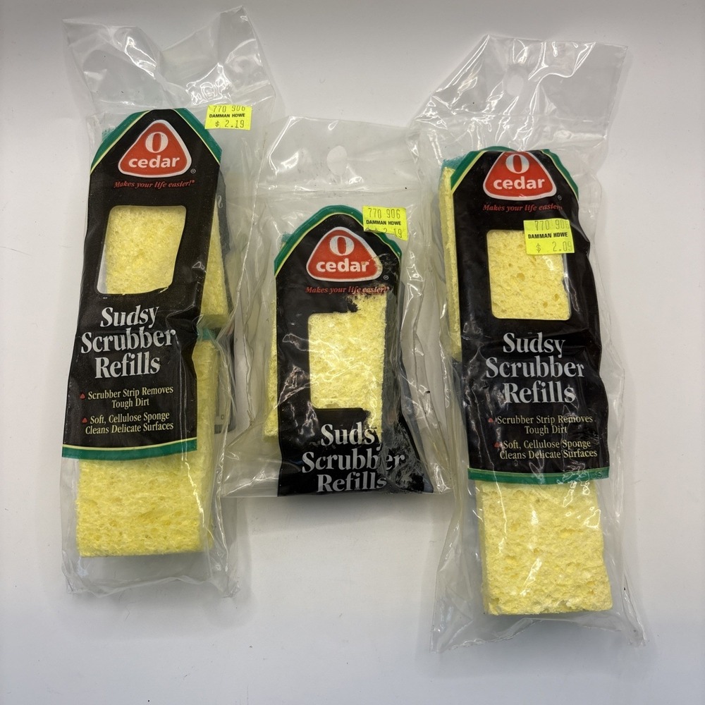 Lot Of 3 O Cedar Sudsy Scrubber Refills NOS Yellow 5 Total NEW